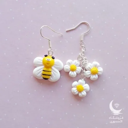 گوشواره لنگه به لنگه زنبور و گل بابونه