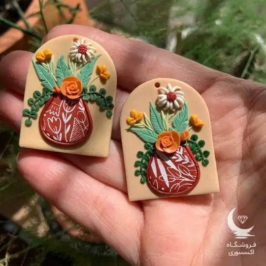 گوشواره خمیری گل و گلدان